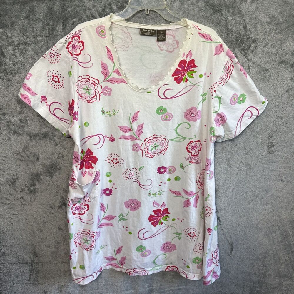 Jane Ashley Casual Dress Night Shirt 2X cotton pink floral vneck